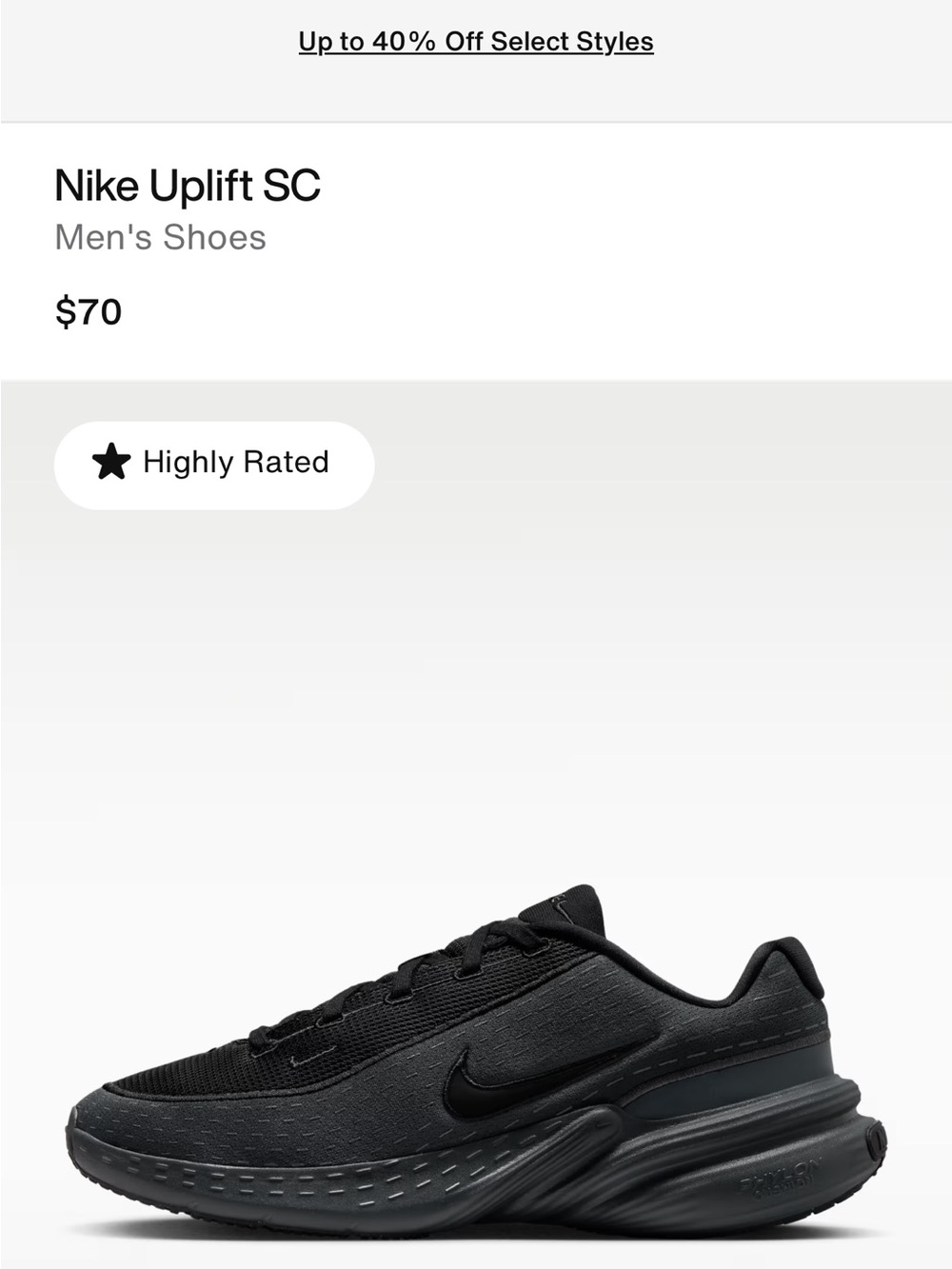 Nike Uplift SC Men's Running Shoes — Black